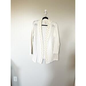 Sundance linen‎ cotton open cross-stitch sweater cardigan size medium